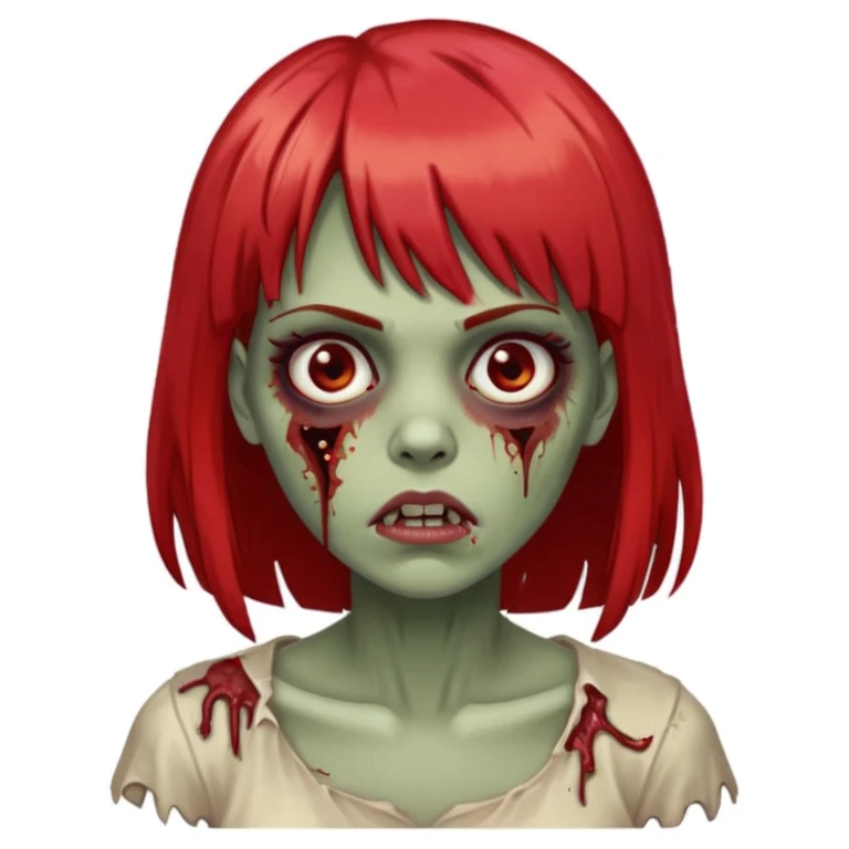faça uma mulher zumbi com médio com franja com mechas na ponta vermelha  emoji
