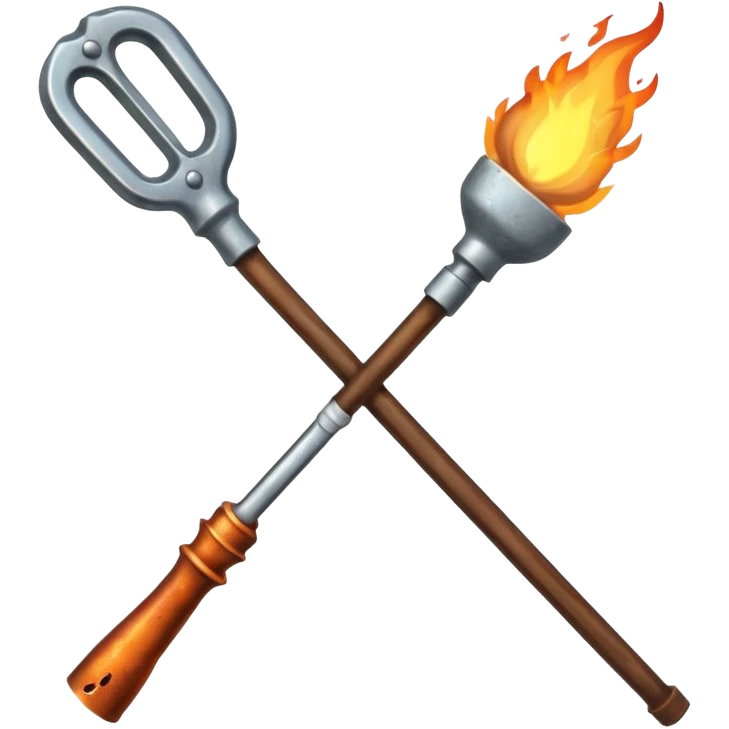 a three pronged pitchfork and a torch emoji