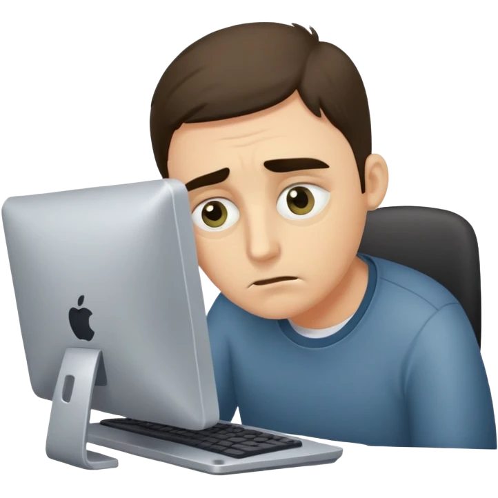 man is a workaholic at the computer tired a lot emoji