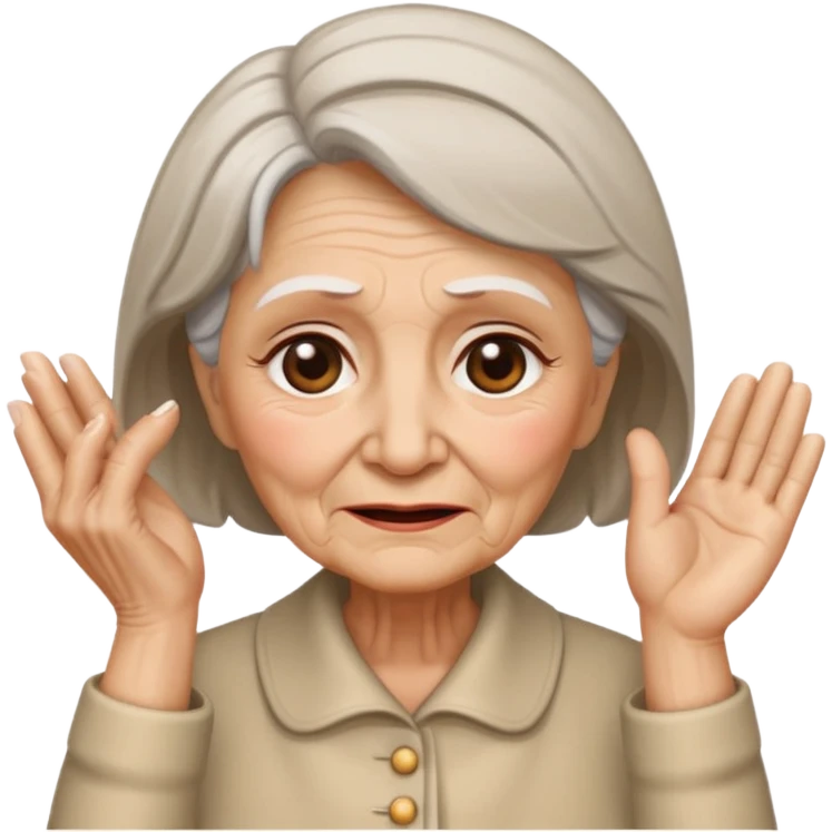 old lady with a headache, wincing, one hand on temple emoji