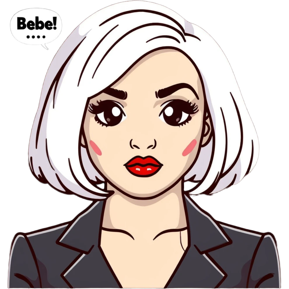 Moira Rose from Schitt's Creek saying "bébé" with dramatic facial expression, bold red lips, and black and white wig emoji