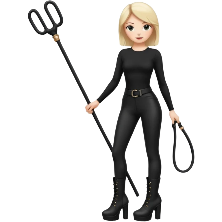Create a Mistress with platform boots and black leggings and top and a whip emoji