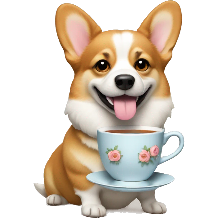 corgi with cup of tea emoji