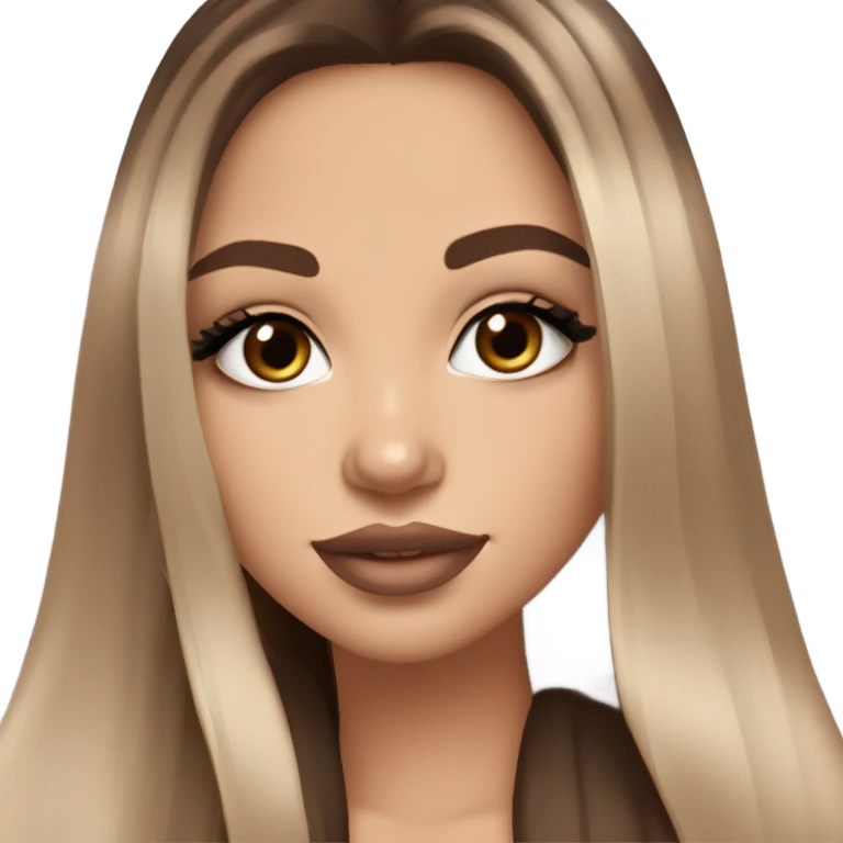 Albania girl,model ￼light skin, long eye lashes, pink beige volume lips, brown eyes, long brown ombre straight hair,  emoji