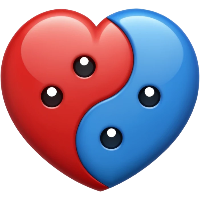 Make a yin yang like heart emoji with the colors being blue and red and no white parts, with two holes and not three emoji