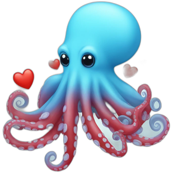 Sky blue Octopus with red hearts emoji