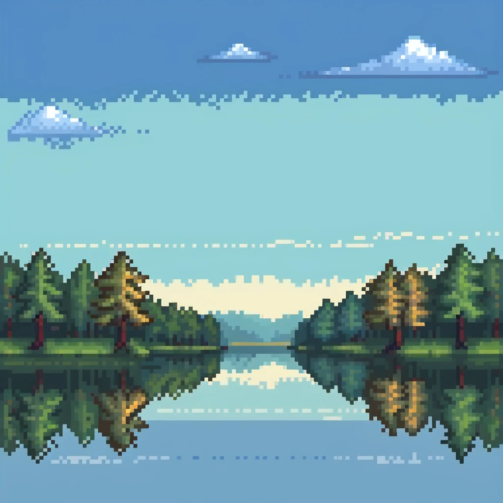 Calm river with reflection of trees and sky emoji