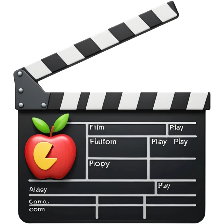 storefront with film clapperboard and play button, cheerful look, apple style emoji emoji