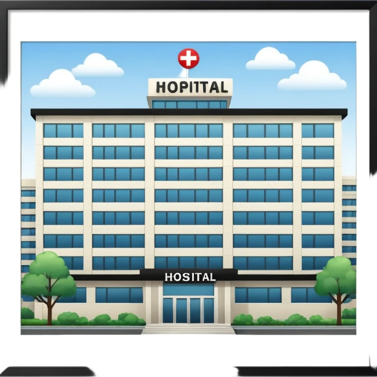 hospital outside, with text hospital emoji