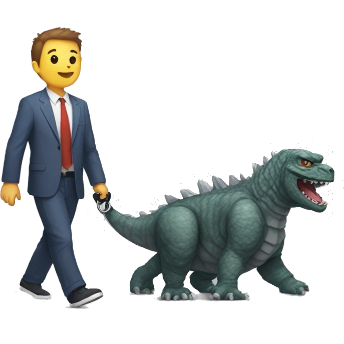 Godzilla walking a cat on a leash emoji