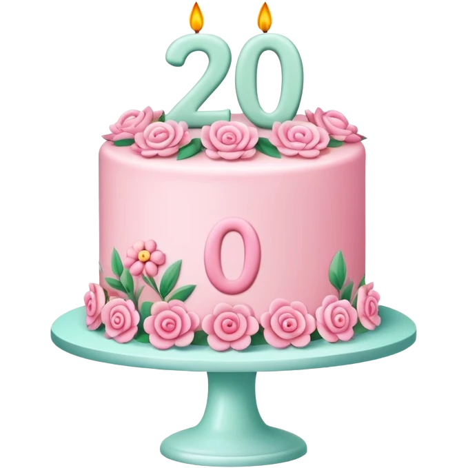 make a floral pastel(more pink) cake that is aesthetic with the number 2 and 0 on it emoji