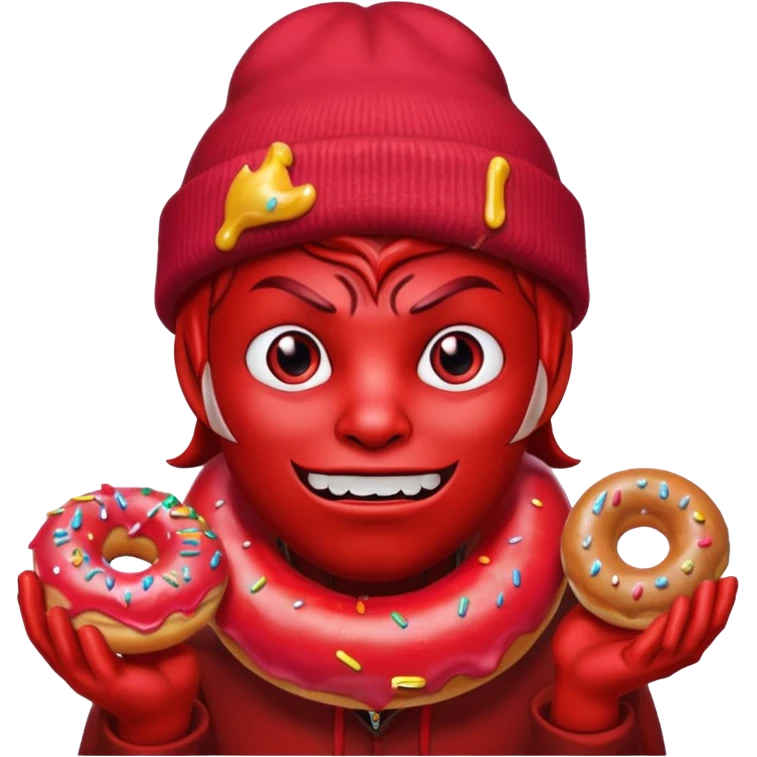 devil wearing beanies holding donut emoji