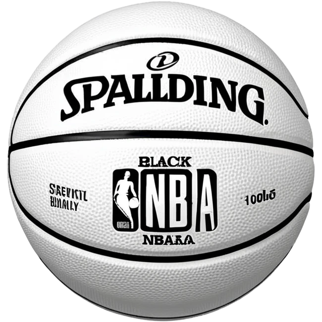 Minimalist black and white Spalding basketball with NBA logo, monochrome design, iOS emoji style emoji