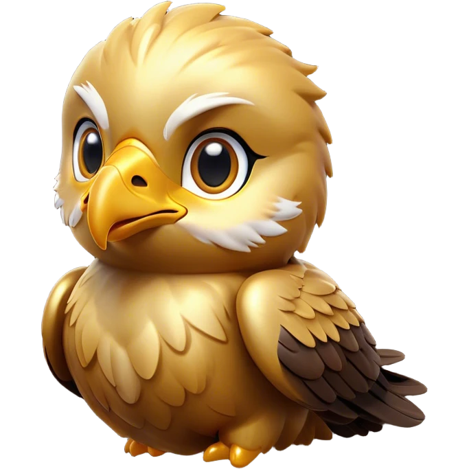 Cinematic Cute Golden Eagle Portrait Emoji, Head tilted playfully and inquisitively, featuring a compact, streamlined form with subtly ruffled, golden plumage and round, sparkling eyes full of spirited charm, Simplified yet irresistibly adorable features, highly detailed, glowing with a warm, inviting glow, high shine, affectionate and lively, stylized with a touch of whimsical aerial grace, soft glowing outline, capturing the essence of a mischievous yet endearing golden eagle that seems as if it could glide out of the screen into your heart! emoji