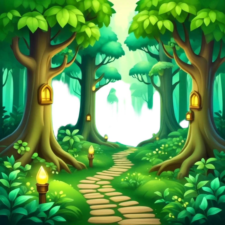 enchanted forest with lush green trees and magical glowing accents emoji