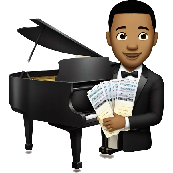 john legend playing the piano holding 2 concert tickets emoji