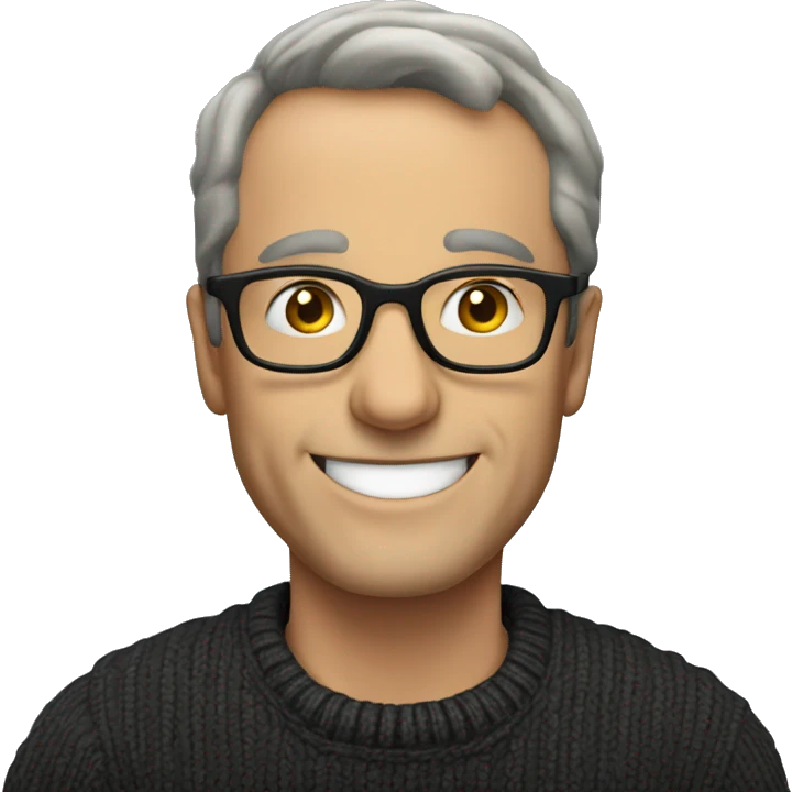 a smiling European middle-aged man wearing glasses, a dark sweater, no mustache emoji
