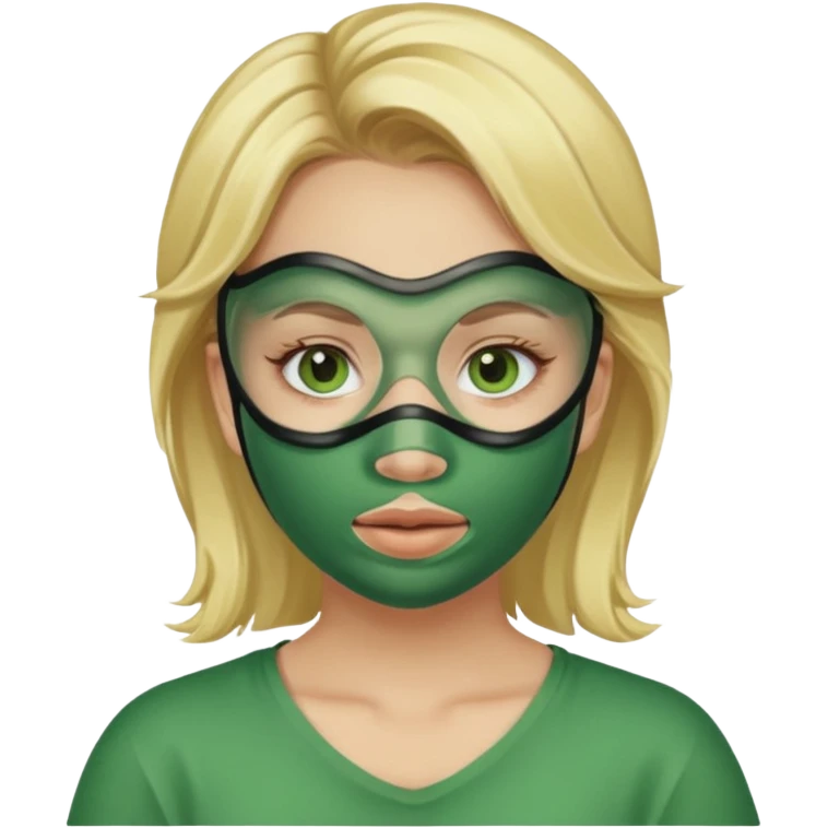 بدي بنت حاطه ماسك لونه اخضر وبدي يكون لون شعرها اشقر بليزز وممكن احطه بالكيبوردد!؟؟ 🤍🥹 emoji