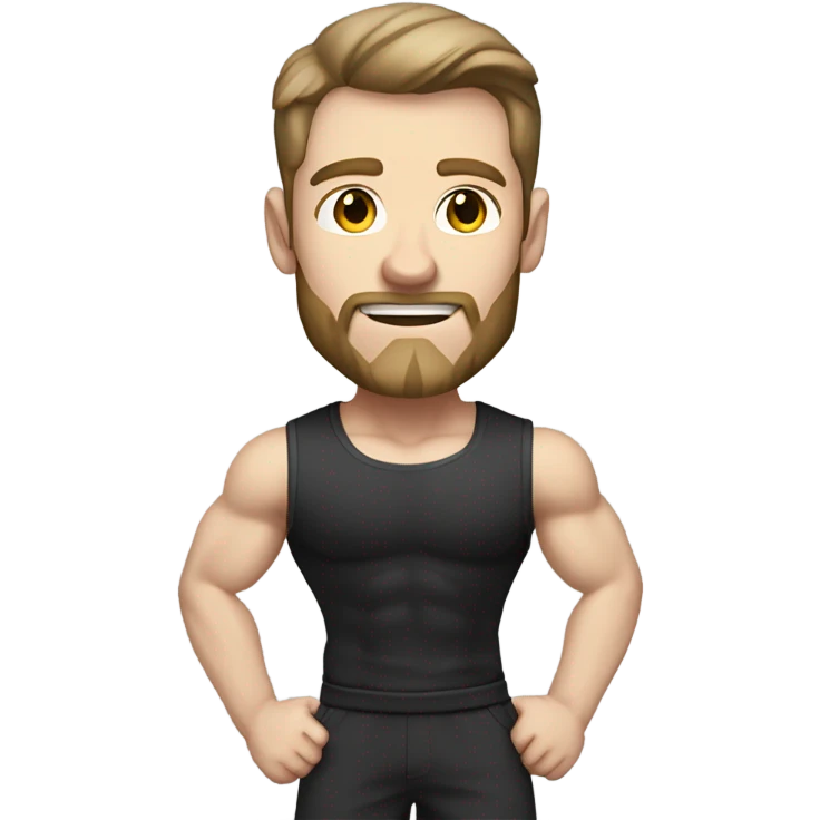 Pale skinned Fit Man With the biceps and dark brown hair in black shirt, gray sports shorts and white Sneakers emoji