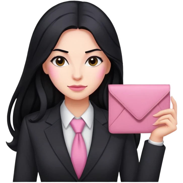 Business chlothes pink woman caucasian long black hair girl emoji