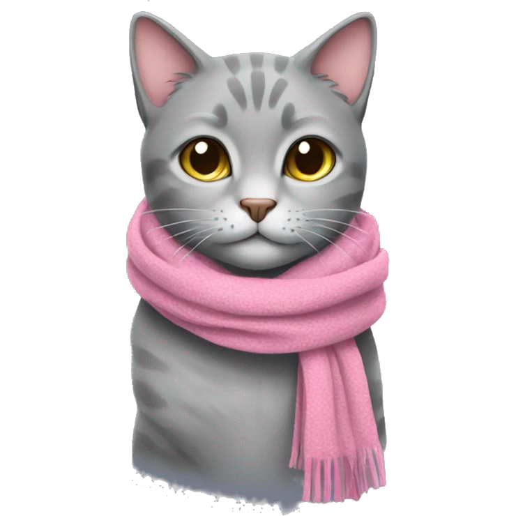 Grey cat with a pink scarf emoji