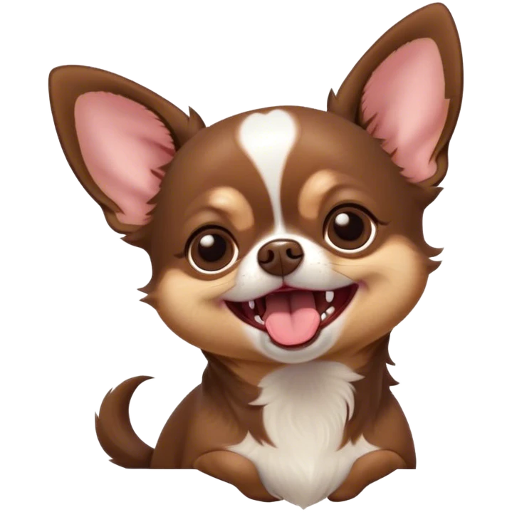 Cinematic Cute Yawning Chocolate Short Haired Chihuahua Portrait Emoji, Head tilted slightly with a dramatic, wide-open yawn, soft chocolate fur with a velvety texture, floppy ears slightly drooping, round dark eyes barely open in drowsy contentment, Simplified yet irresistibly adorable features, highly detailed, glowing with a soft, cozy glow, high shine, relaxed yet expressive, stylized with a touch of whimsy, bright and endearing, soft glowing outline, capturing the essence of a sleepy yet affectionate pup, so drowsy it feels like it could stretch right out of the screen and curl up for a nap! emoji
