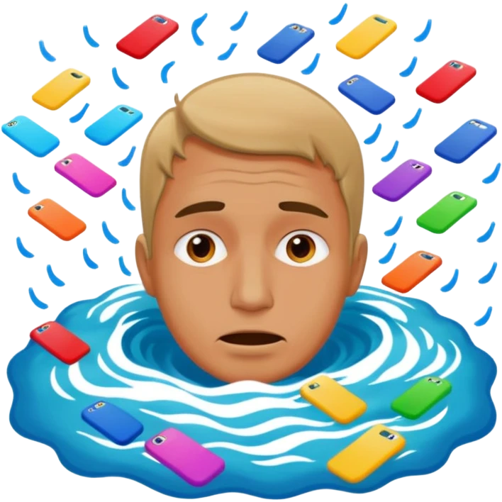 man drowning in messages emoji