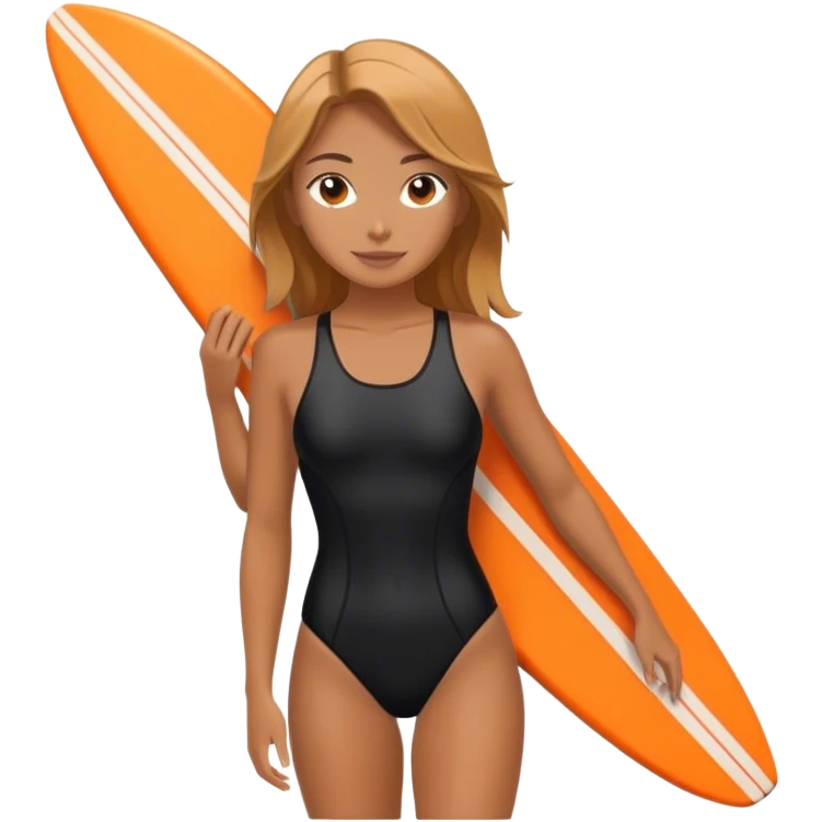 Surfer girl in black swimsuit with orange surfboard emoji