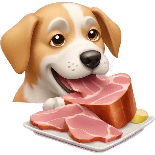 Dog eating ham for lunch emoji