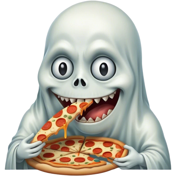 sad crying ghost eating pizza big teeth emoji