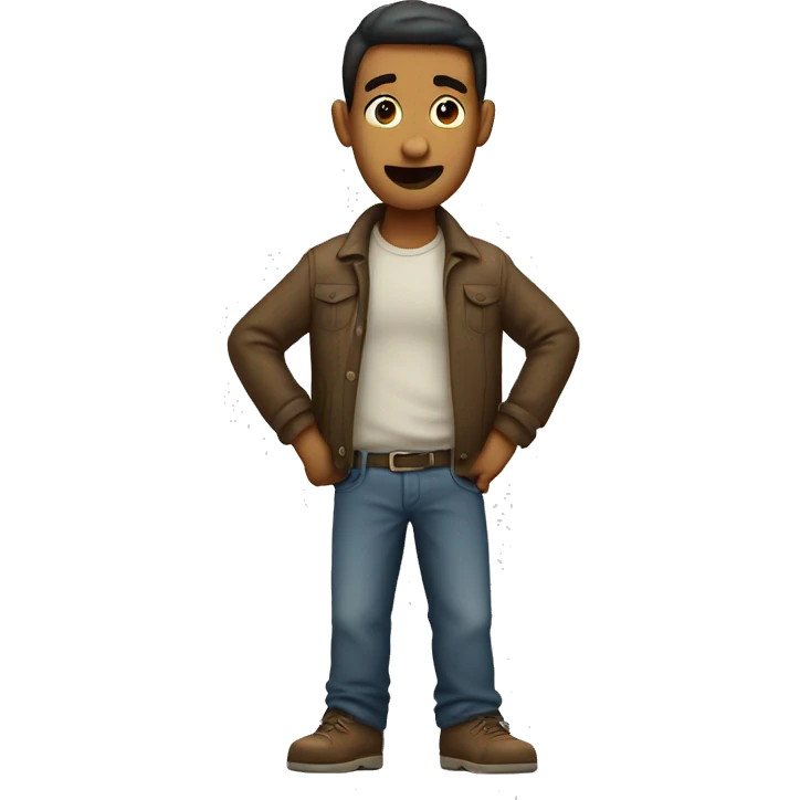 a guy standing with his hands on his hips with a weird face  emoji