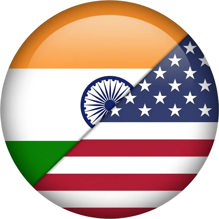 india plag hald diagonally and us flag on the outher half emoji