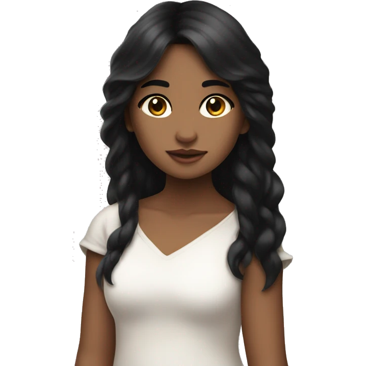 Angelic girl, black hair, mole under right eye,  emoji