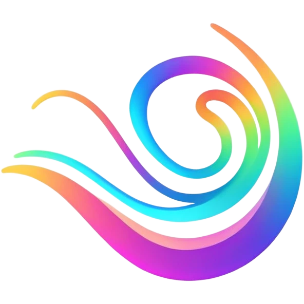 A futuristic abstract logo with curved dynamic lines resembling a subtle hand motion, glowing neon gradients, minimal and modern emoji