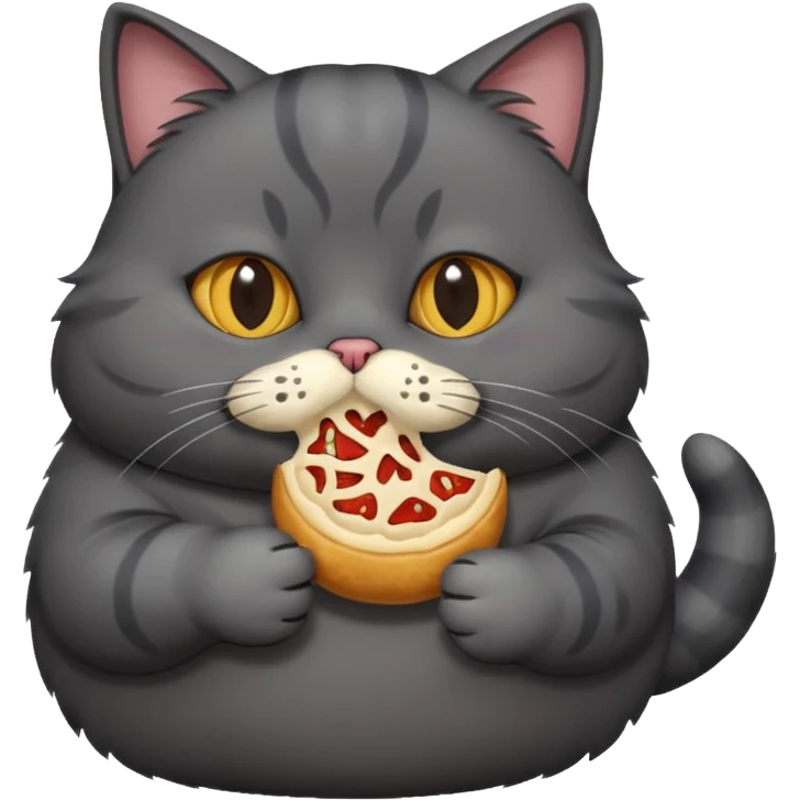 Fat dark gray cat with food in its mouth  emoji