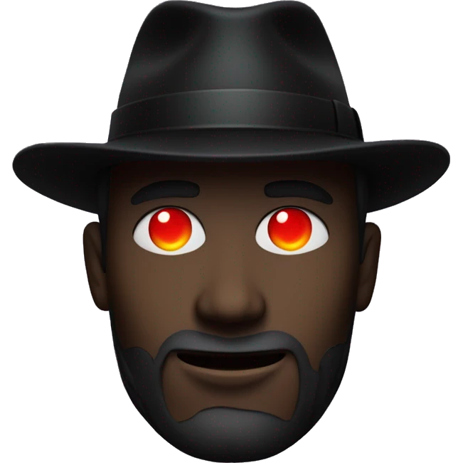 pitch black figure with glowing red eyes wearing a black fedora emoji