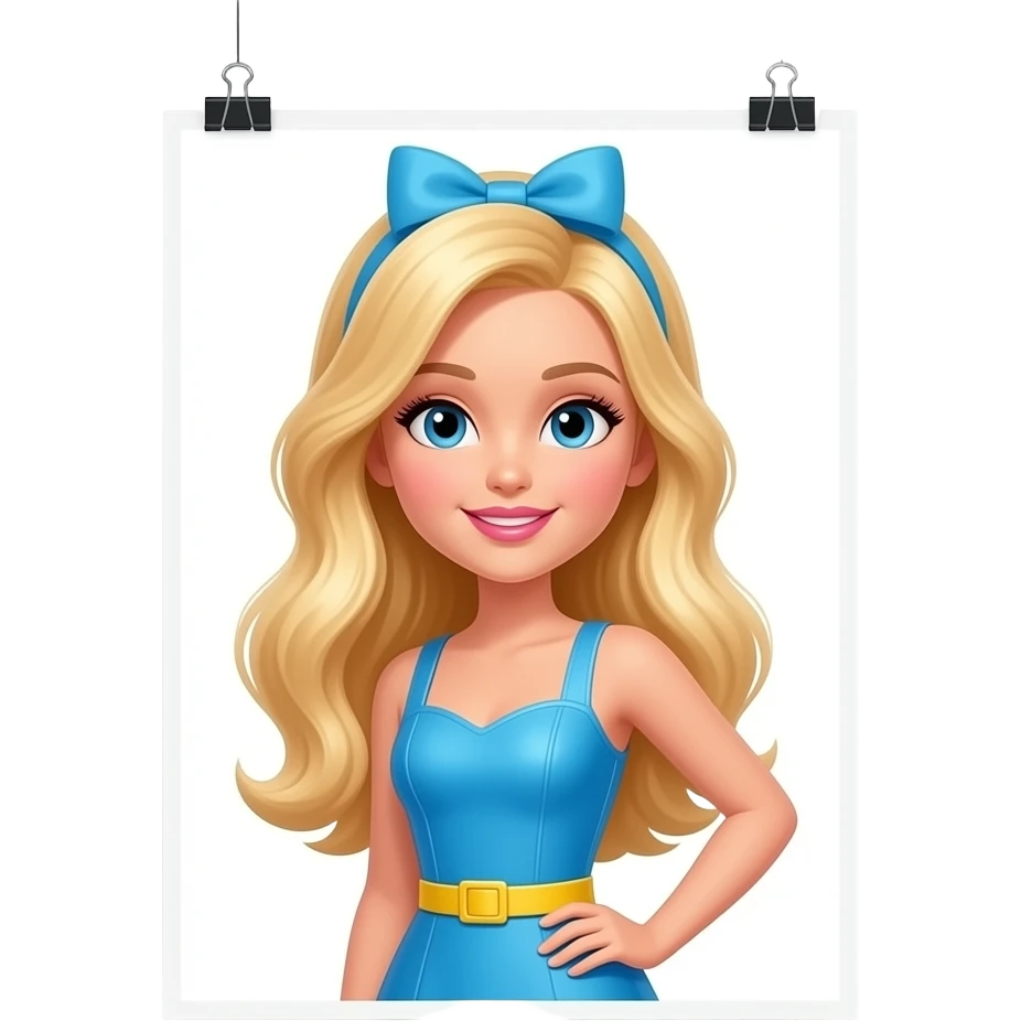 blue yellow pretty girl poster board on wall inspired by Barbie colour pallete emoji