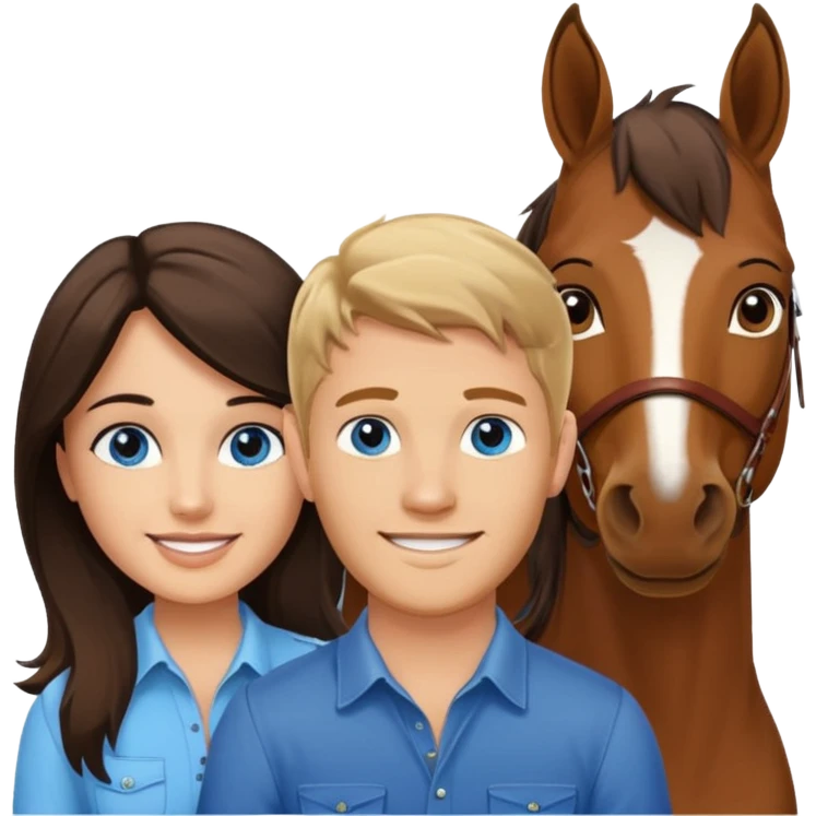 Smiling blue eyed trevor donovan with smiling brown eyed danica mckellan with brown eyes and one brown horse emoji