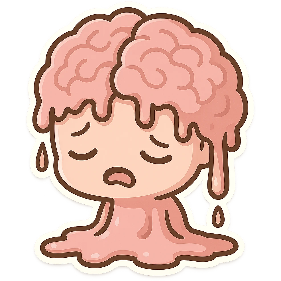 brain melting or oozing, humorous, lighthearted, cartoon style emoji