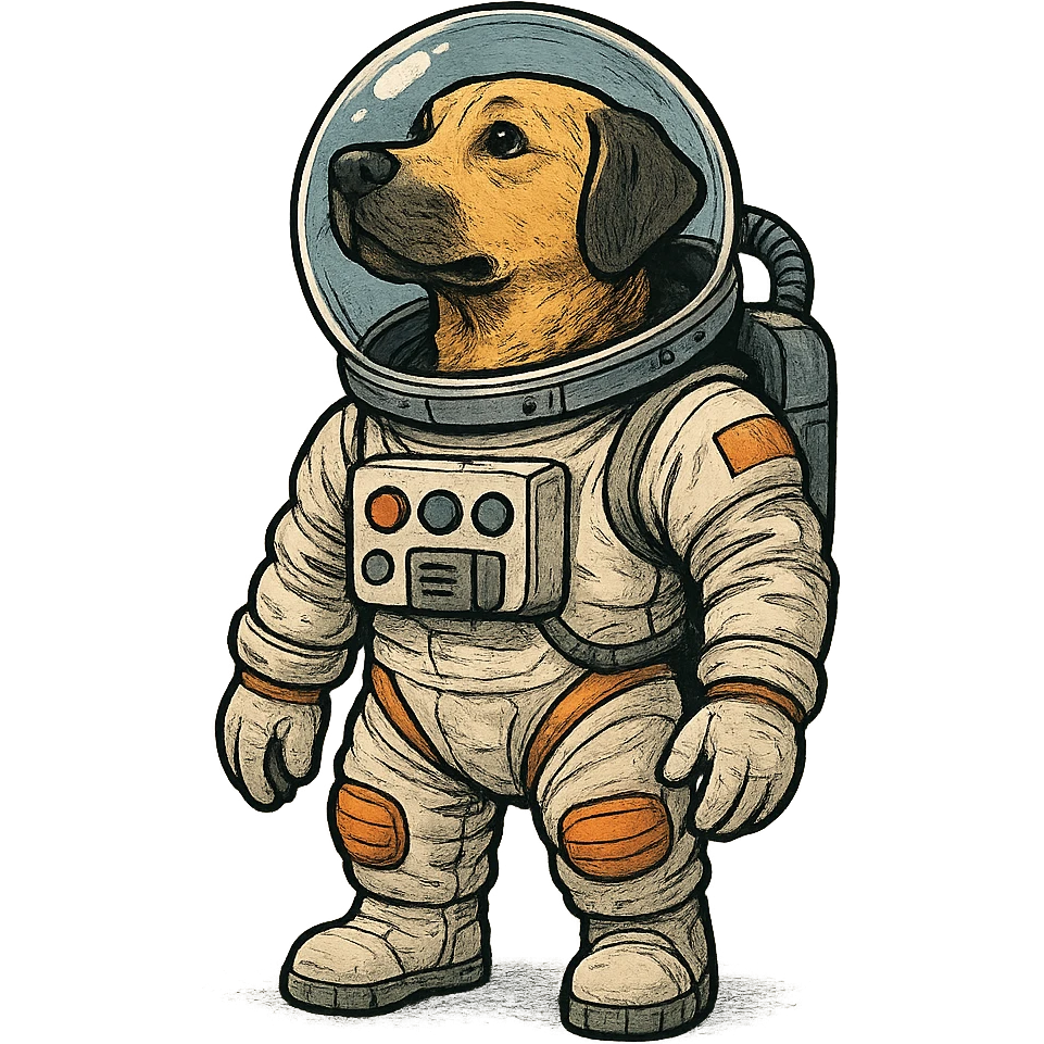 dog dressed as astronaut, varied style emoji