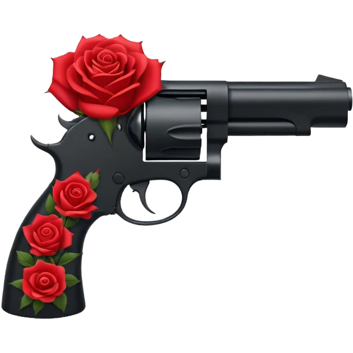 A minimalist side-profile pistol silhouette wrapped in elegant thorned roses. The roses should weave naturally around the frame and grip, with subtle thorns curling along the barrel. The roses are the focal point, symbolizing beauty and control over power. emoji