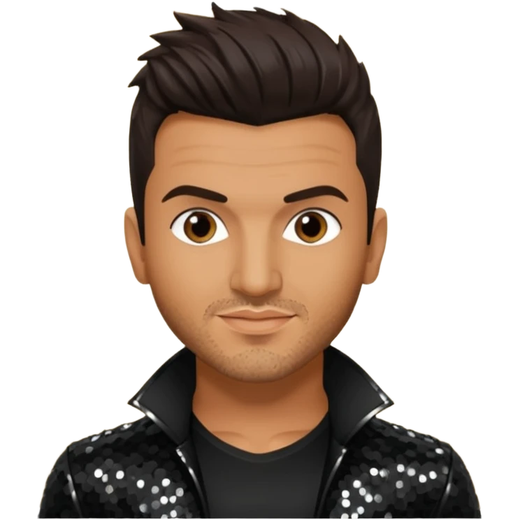 Peter Andre with dark brown hair, black sequin outfit emoji