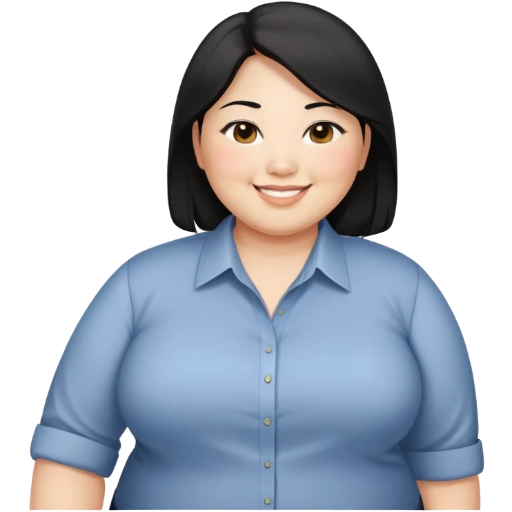 obesity Asian woman with shoulder length black hair smiling business casual shirt emoji
