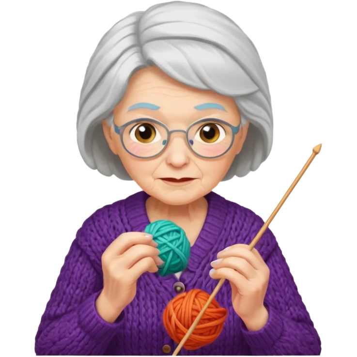 elderly woman knitting yarn emoji