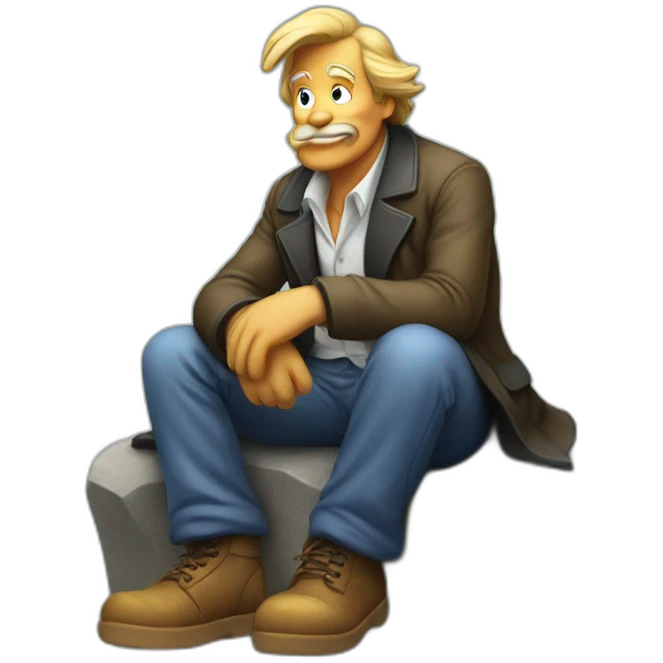 Donald tramp is sitting on the stone emoji