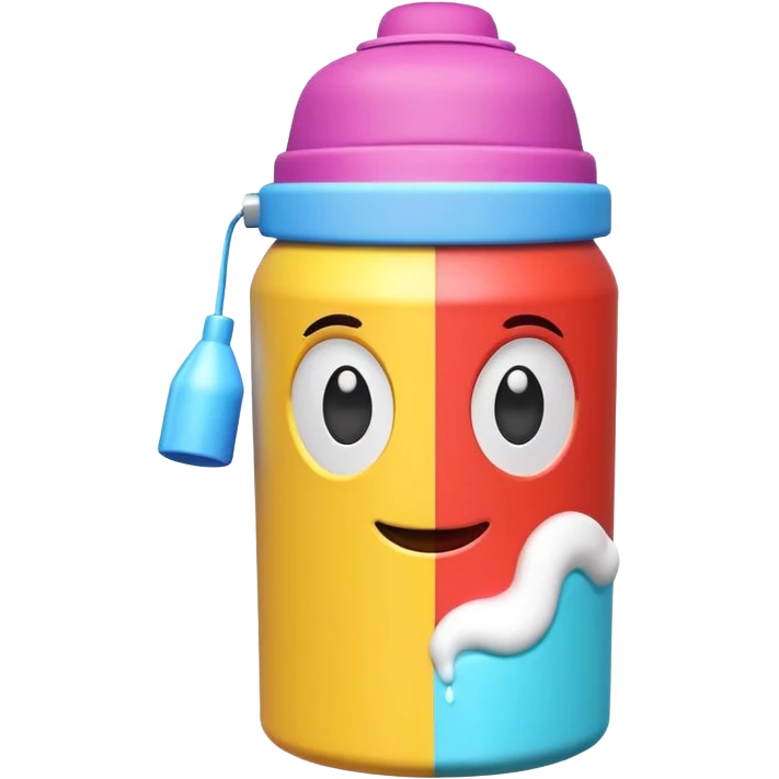 cute toy foam spray can object icon, colorful plastic can, oversized cap, foam coming out, 3D cartoon, mobile game icon style, clean background, no text, no watermark
 emoji