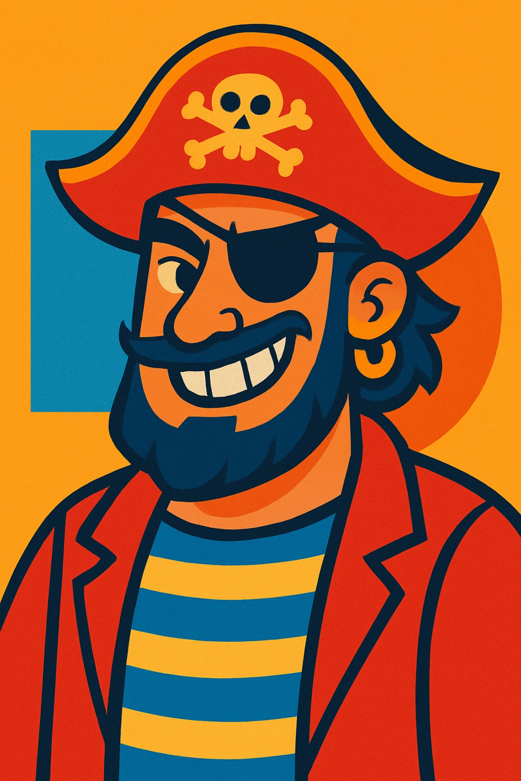 pirate with a smirk, eye patch, striped shirt, playful grin, vibrant toon style emoji