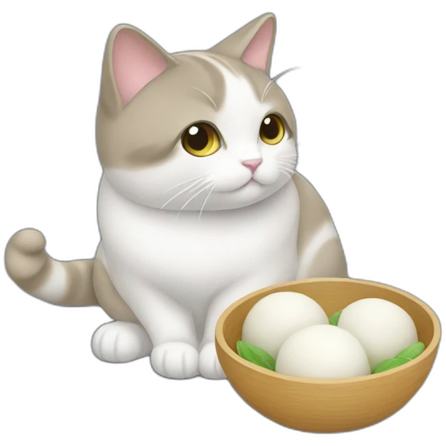 Un chat qui mange des mochi emoji
