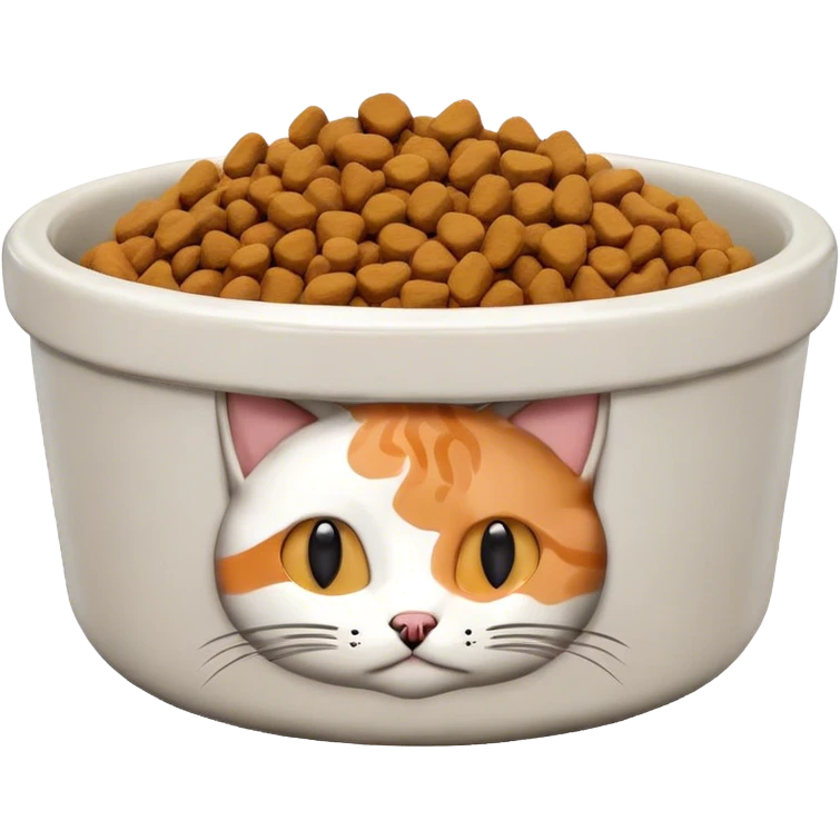cat pet food bowl with, the food is piled on top of the bowl where it is so full emoji