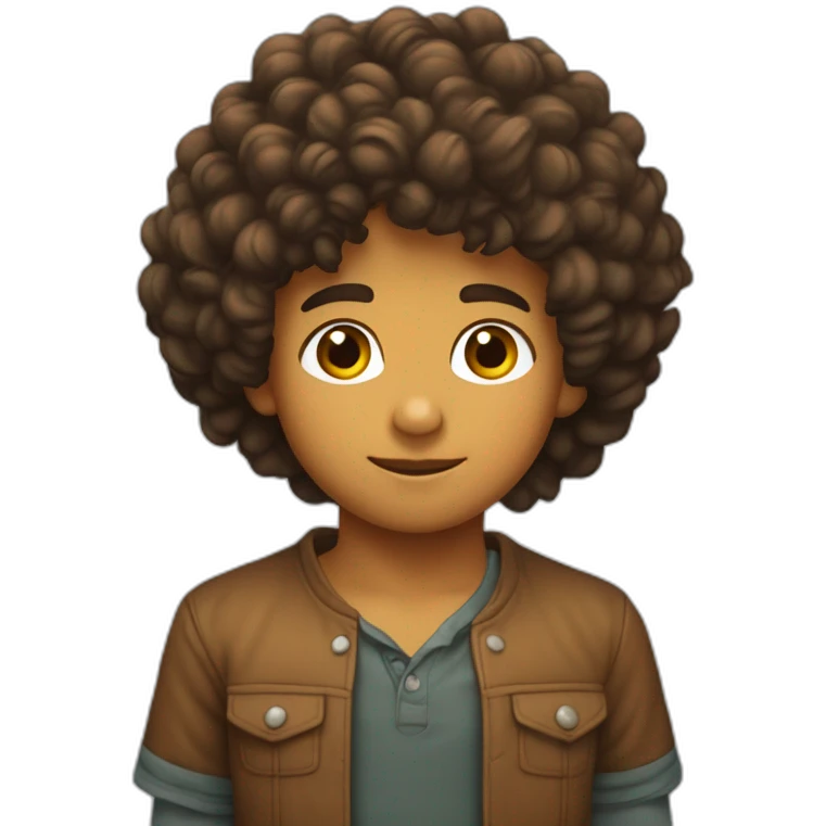 Niño pelo rizado castaño emoji